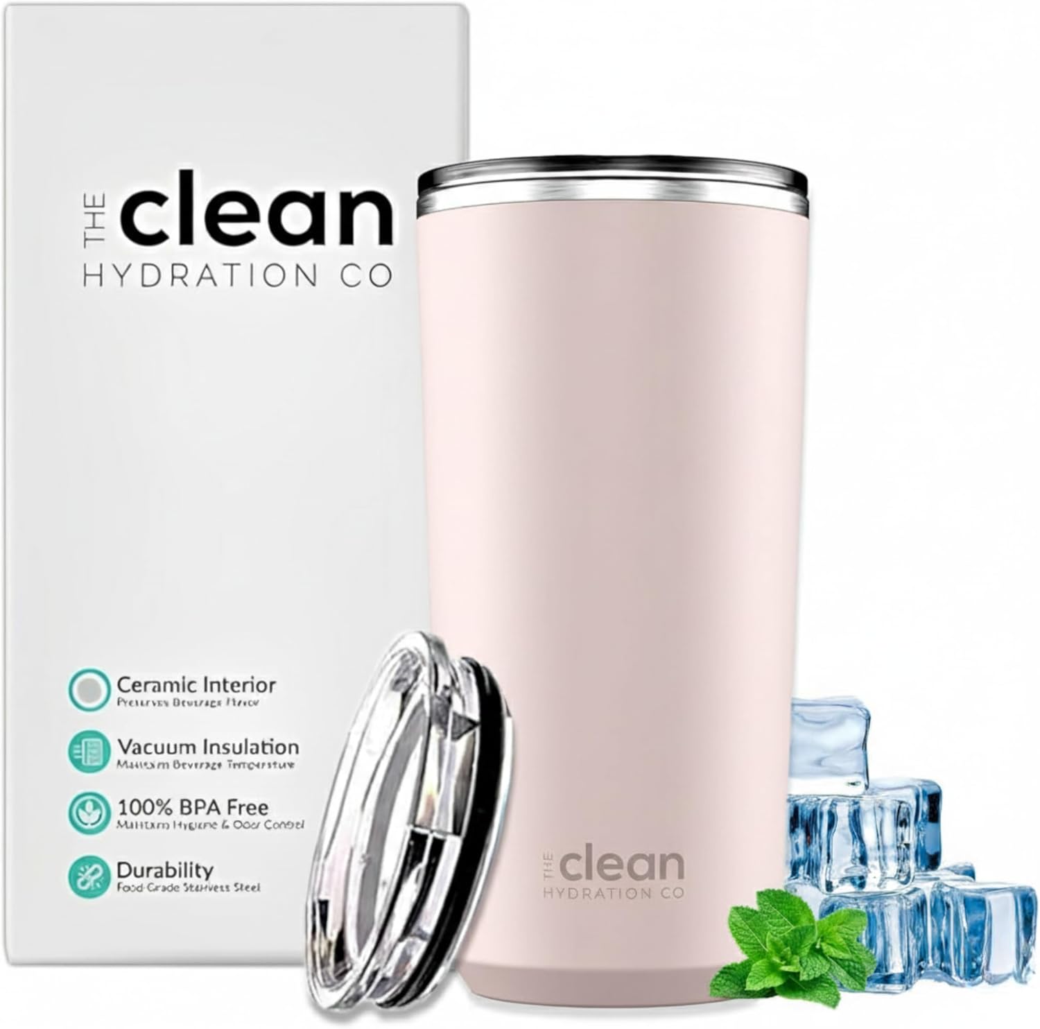 The Clean Hydration Company 20oz Ceramic Lined Insulated Coffee Tumbler, Travel Mug, Double Wall Vacuum