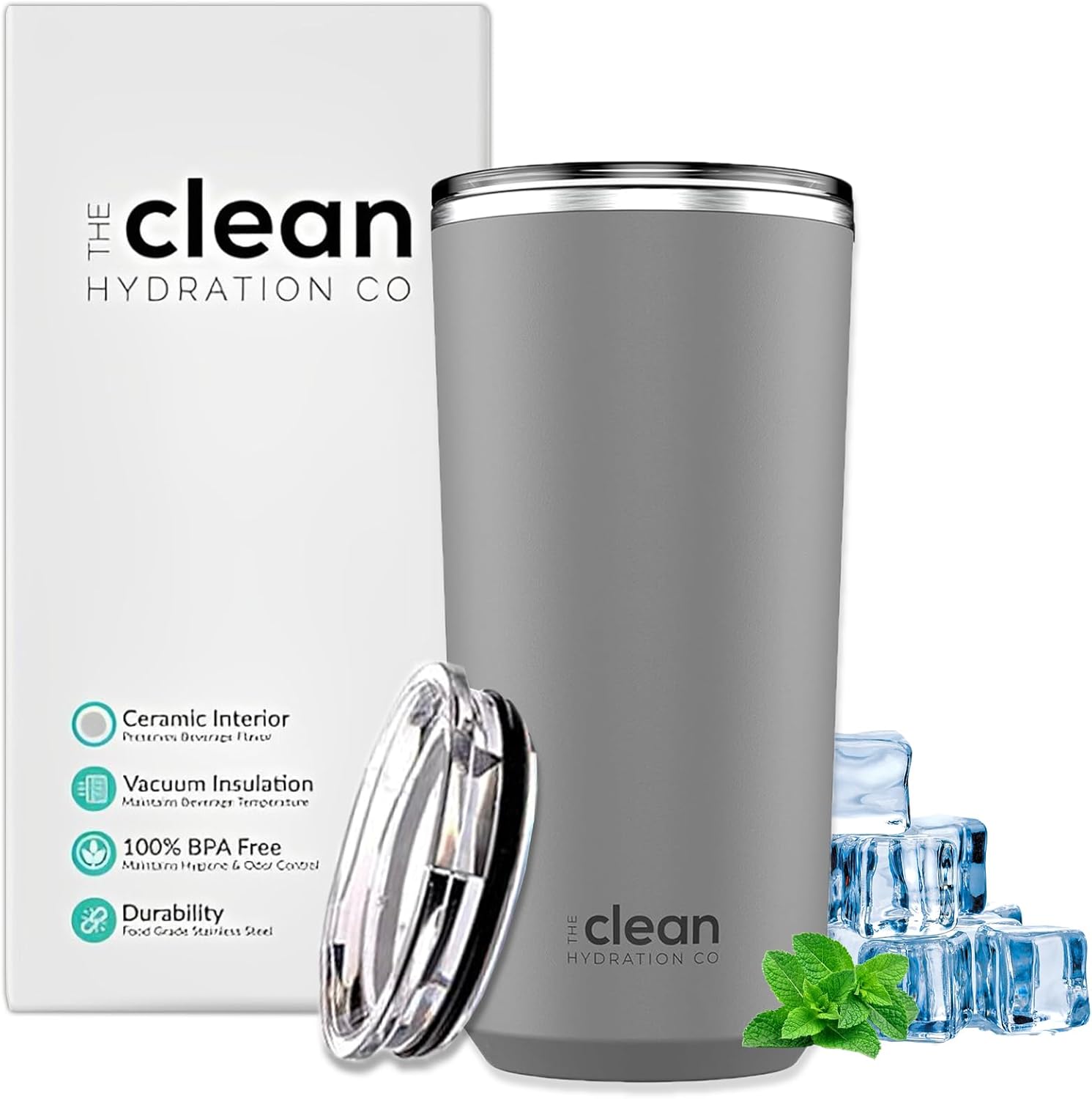 The Clean Hydration Company 20oz Ceramic Lined Insulated Coffee Tumbler, Travel Mug, Double Wall Vacuum