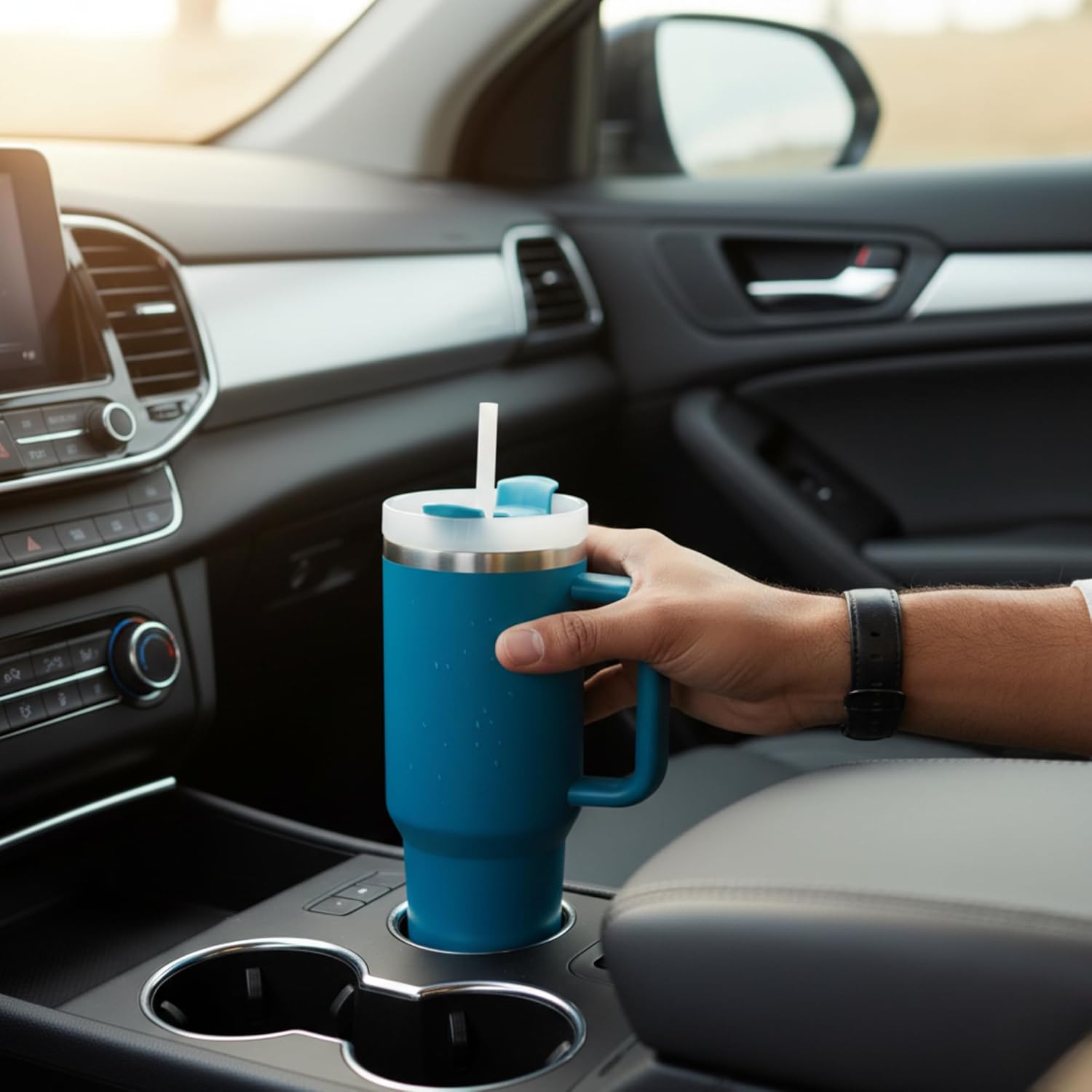 THE CLEAN HYDRATION CO. Insulated Ceramic Coated 40 oz Tumbler with Handle - (Aqua)