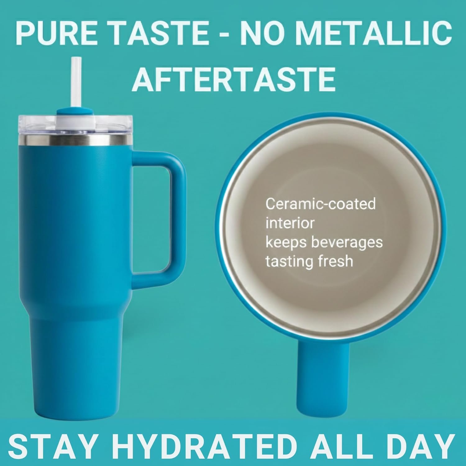 THE CLEAN HYDRATION CO. Insulated Ceramic Coated 40 oz Tumbler with Handle - (Aqua)