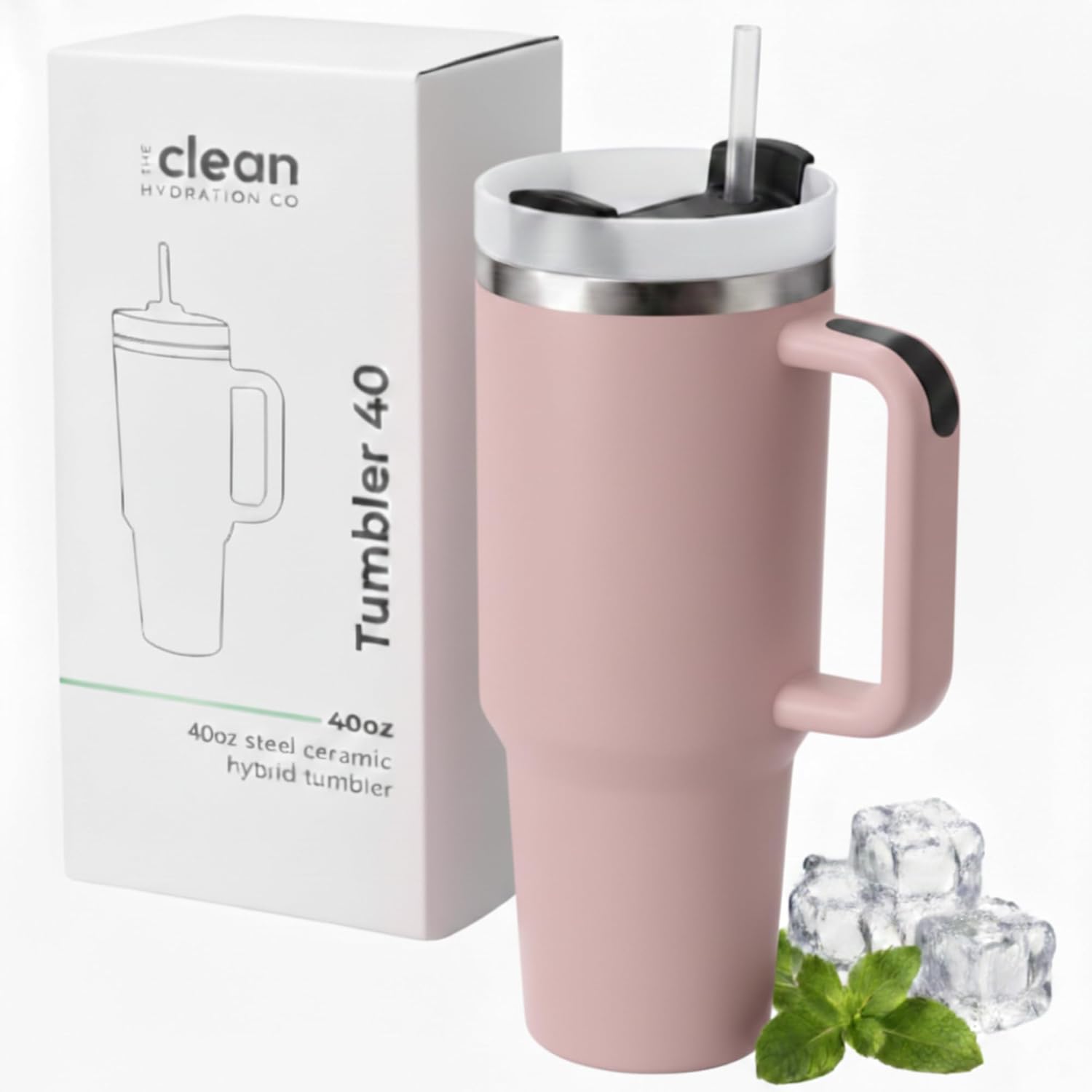 THE CLEAN HYDRATION CO. Insulated Ceramic Coated 40 oz Tumbler with Handle - (Aqua)