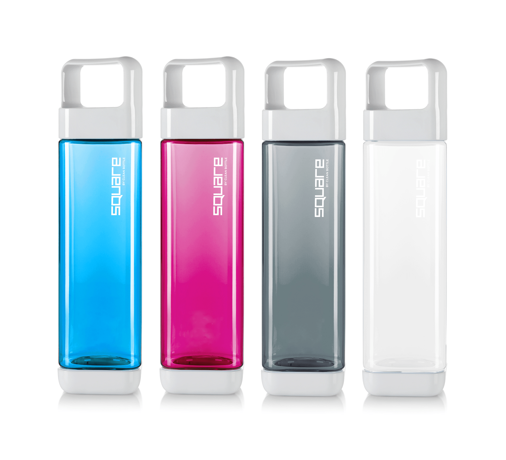 Clean Bottle Square Water Bottle 25oz, BPA-Free Plastic, Clear, Model PSQ-INF-CLEAR, Leak Proof with Carabiner Lid